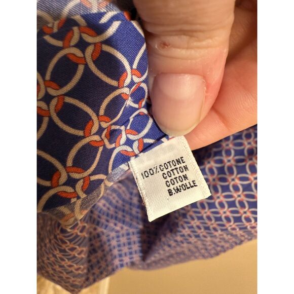 Men's Designer Kiton Cotton Blue Button Down Dress Shirt Orange Print 17.5 x 44 - Picture 5 of 8